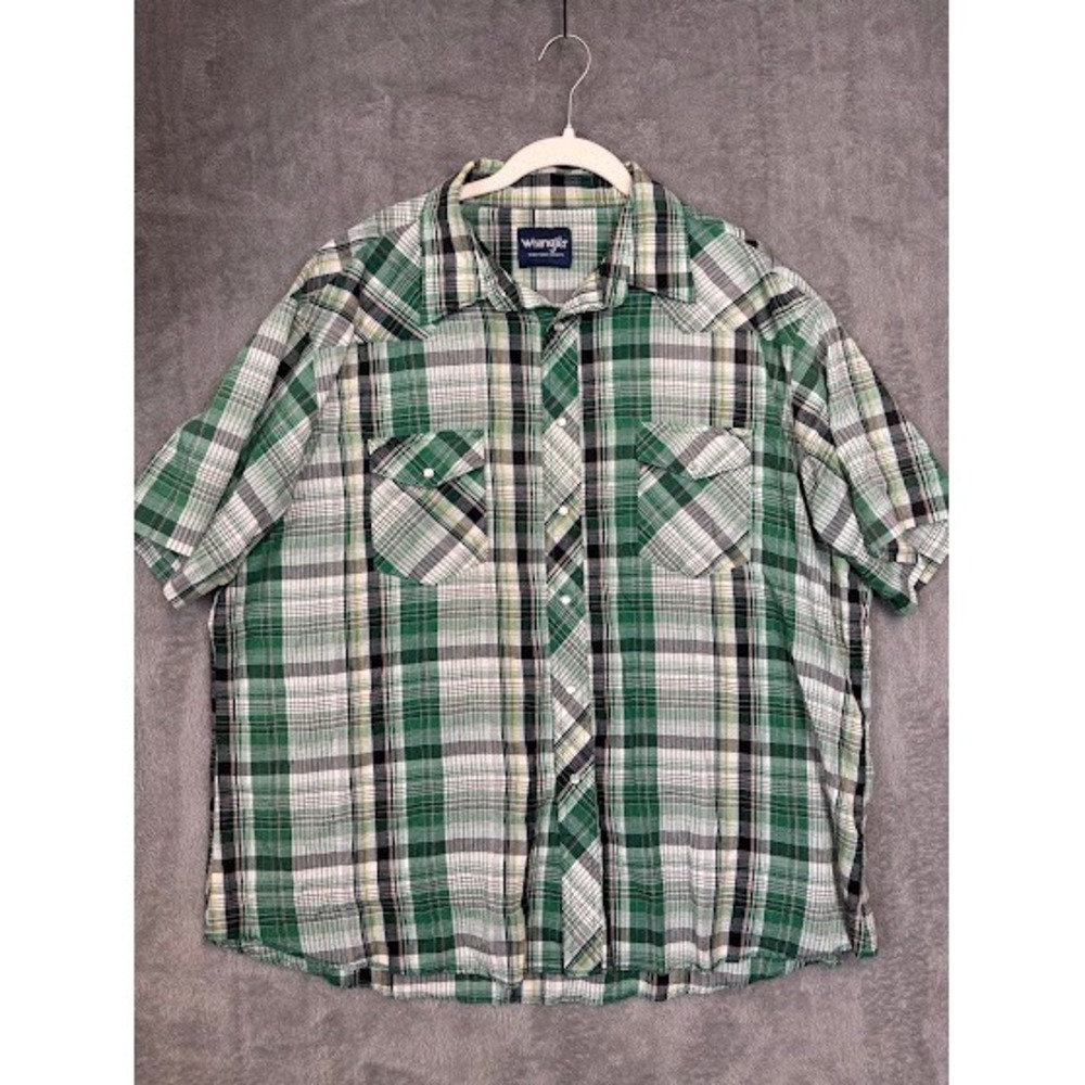 Wrangler Mens Western Pearl Snap Short Sleeve Plaid Shirt Green XXL 76204PP